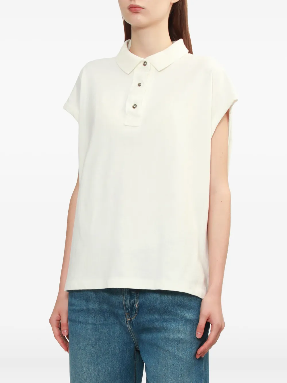 Free People Sleeveless Polo Top In White