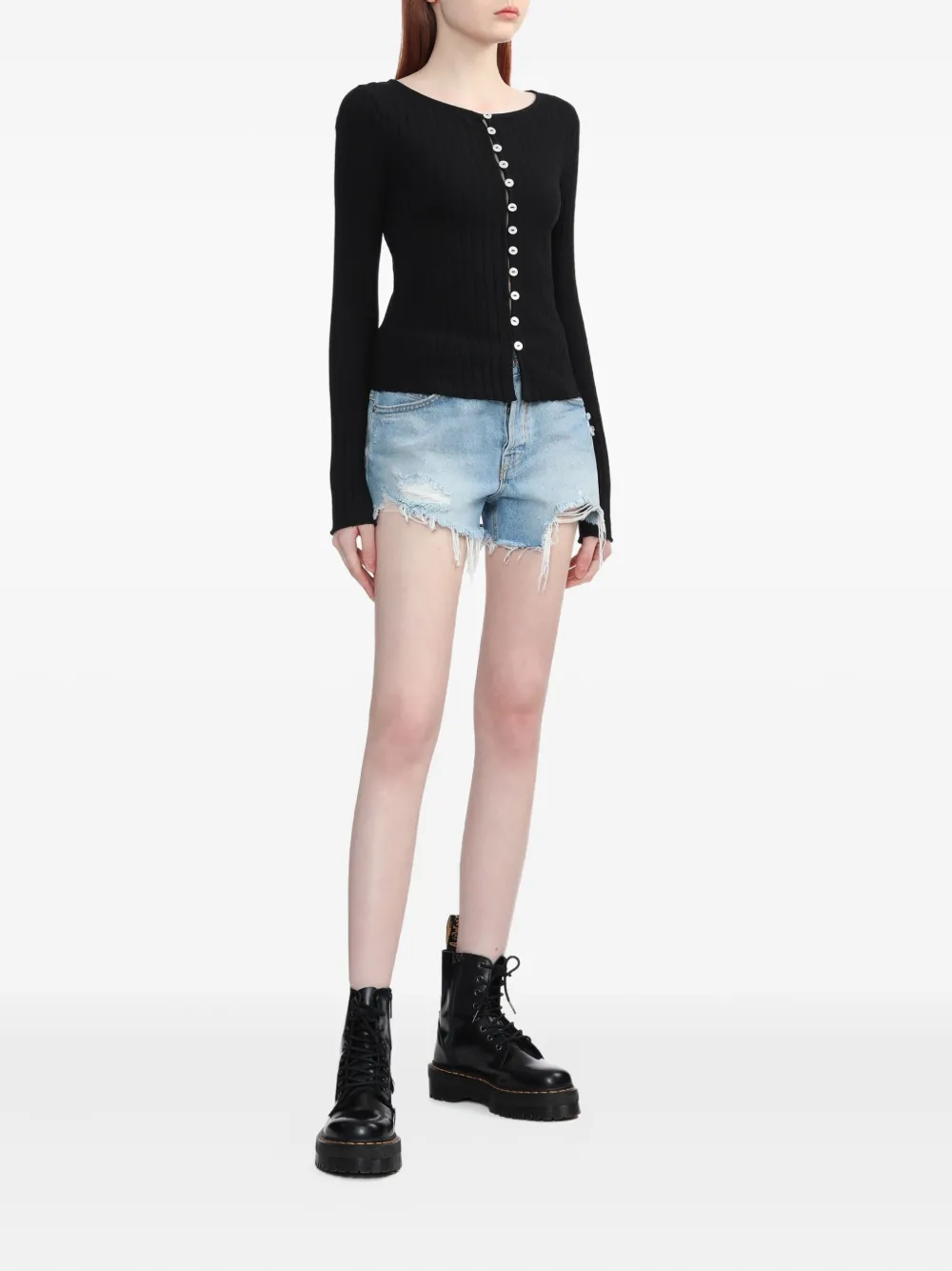 Free People Tilly Rib Long Sleeve Button-up Top In Black