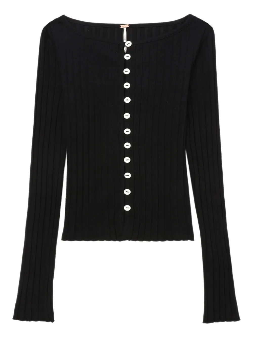 Free People Tilly Rib Long Sleeve Button-up Top In Black