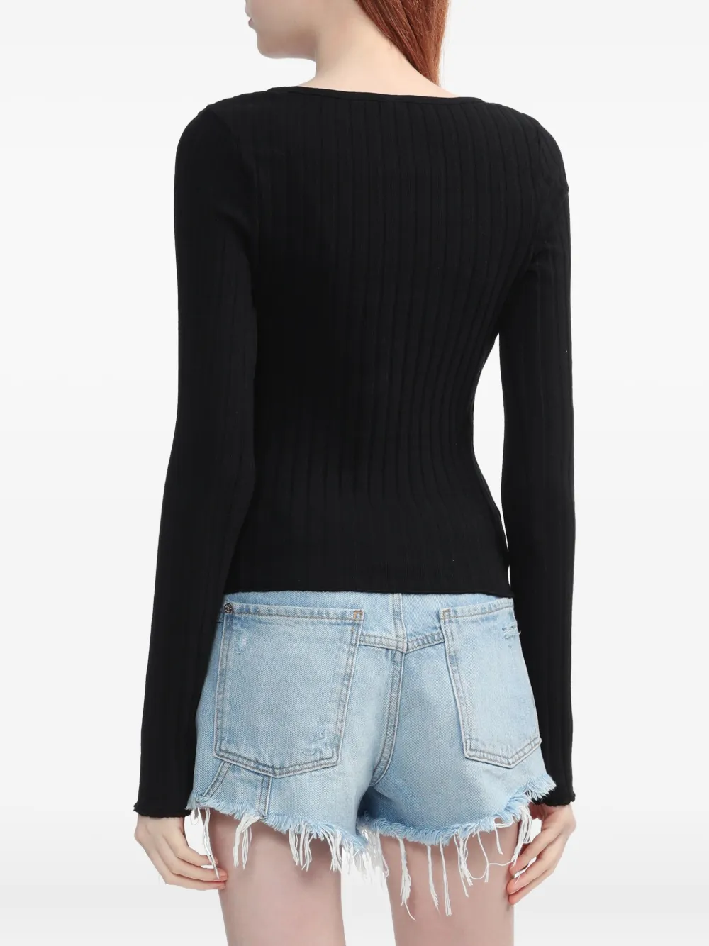 Free People Tilly Rib Long Sleeve Button-up Top In Black