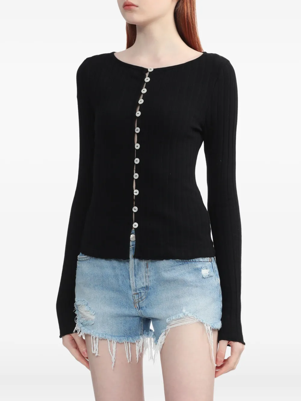 Free People Tilly Rib Long Sleeve Button-up Top In Black