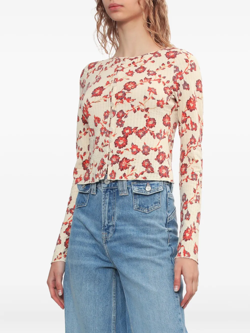 Free People Floral-print Button Top In Multi