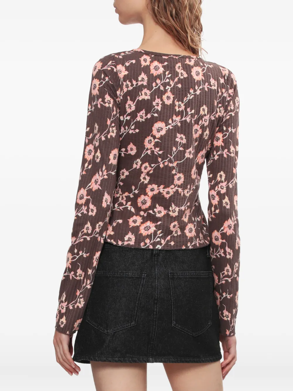 Free People Floral-print Long Sleeves Top In Burgundy