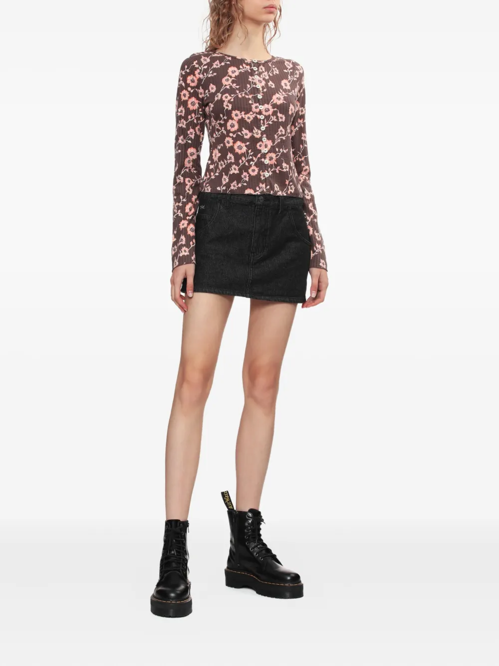 Free People Floral-print Long Sleeves Top In Burgundy