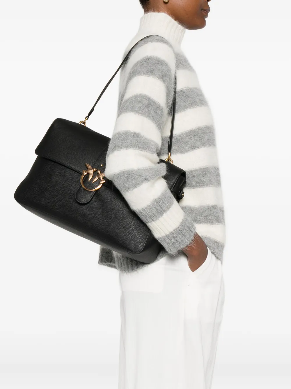 PINKO Love One leren schoudertas - Zwart