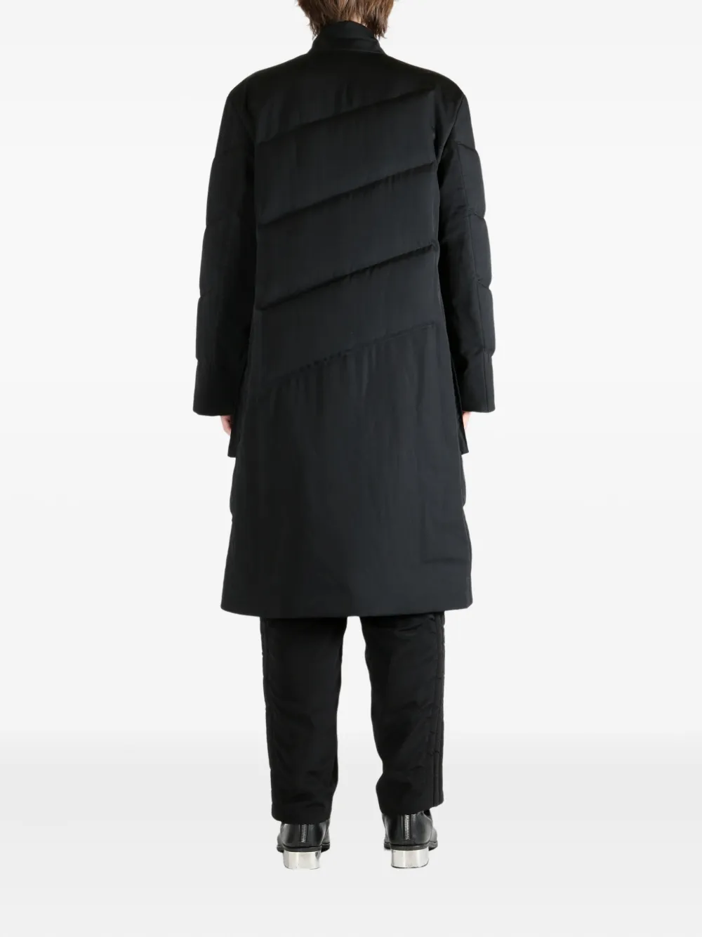 Yohji Yamamoto Quilted Diagonal-seam Coat In Black