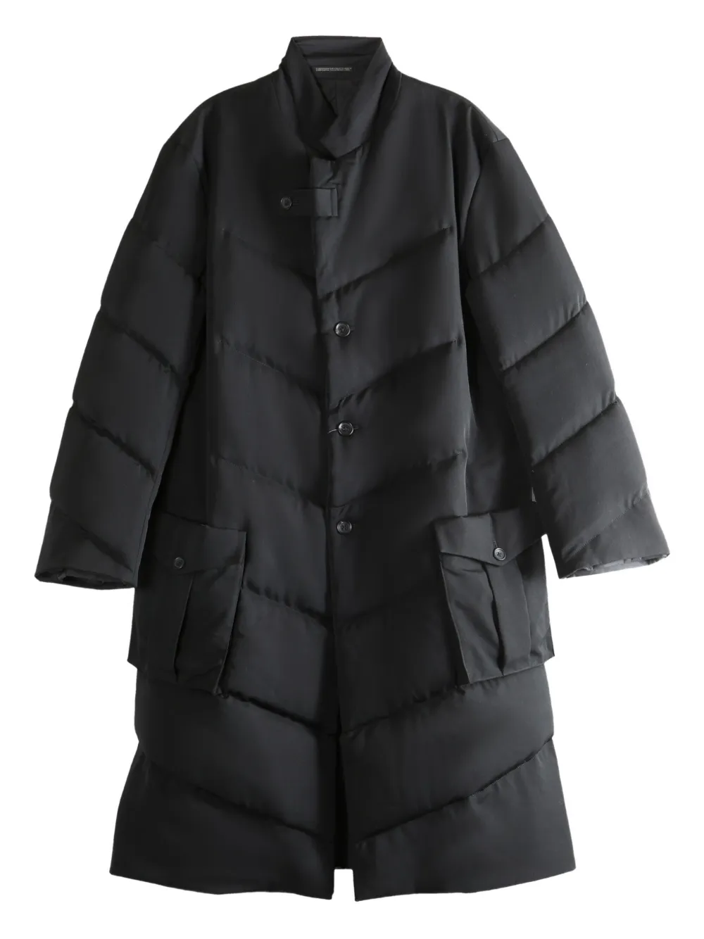 Yohji Yamamoto quilted diagonal-seam coat | Black | Image 1