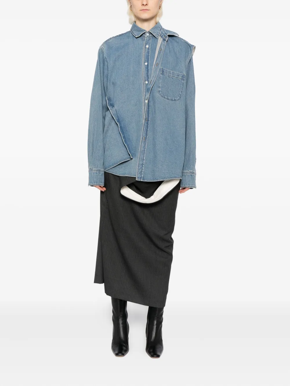 Moohong Gelaagde denim blouse - Blauw