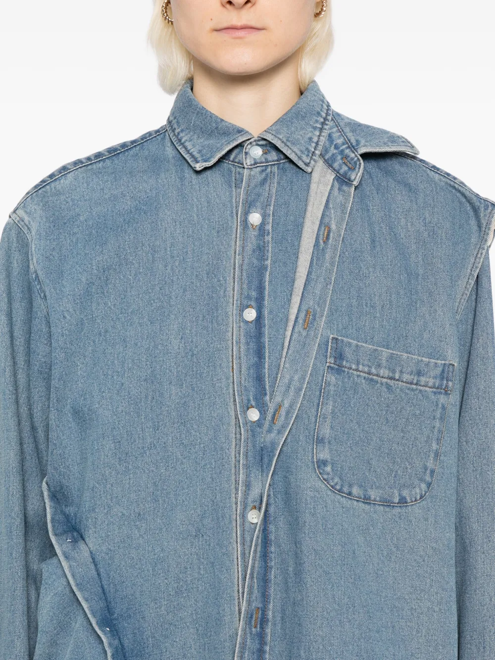 Moohong Double-layered Denim Shirt In Blue