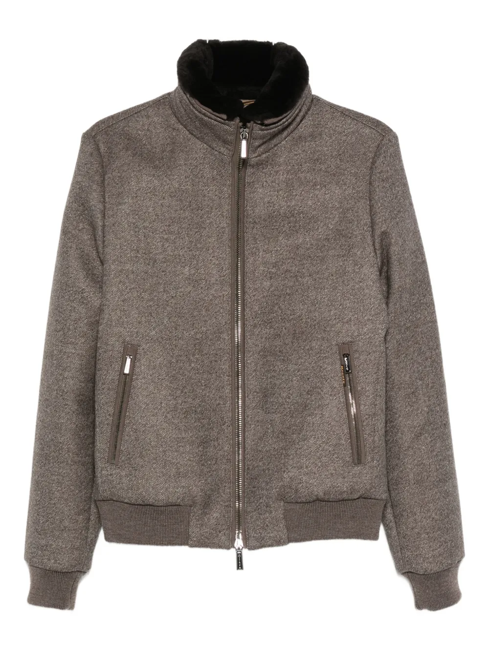Moorer Shearling-collar Zip-front Jacket In Brown