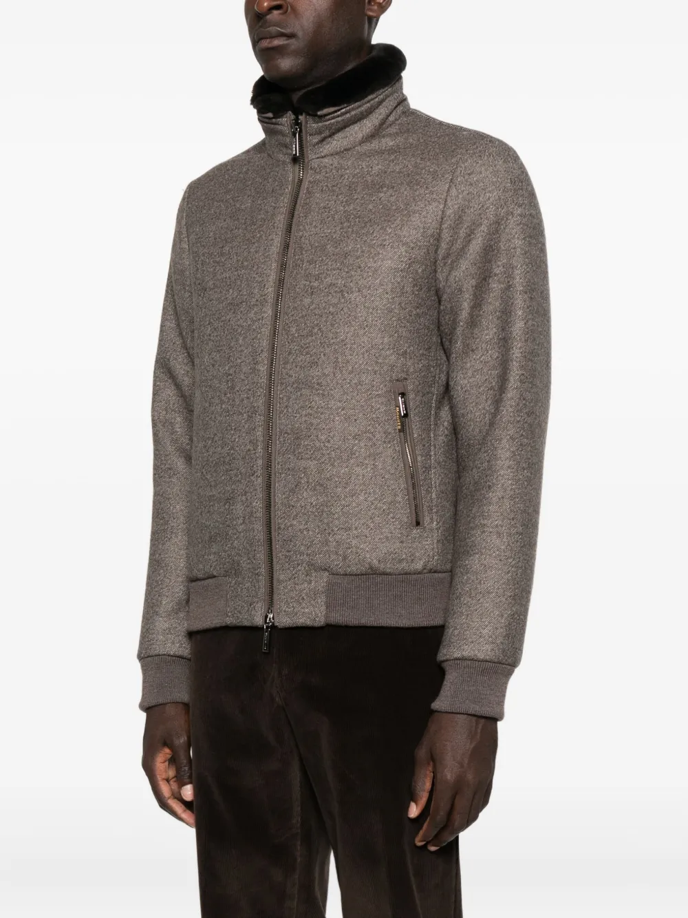 Moorer Shearling-collar Zip-front Jacket In Brown