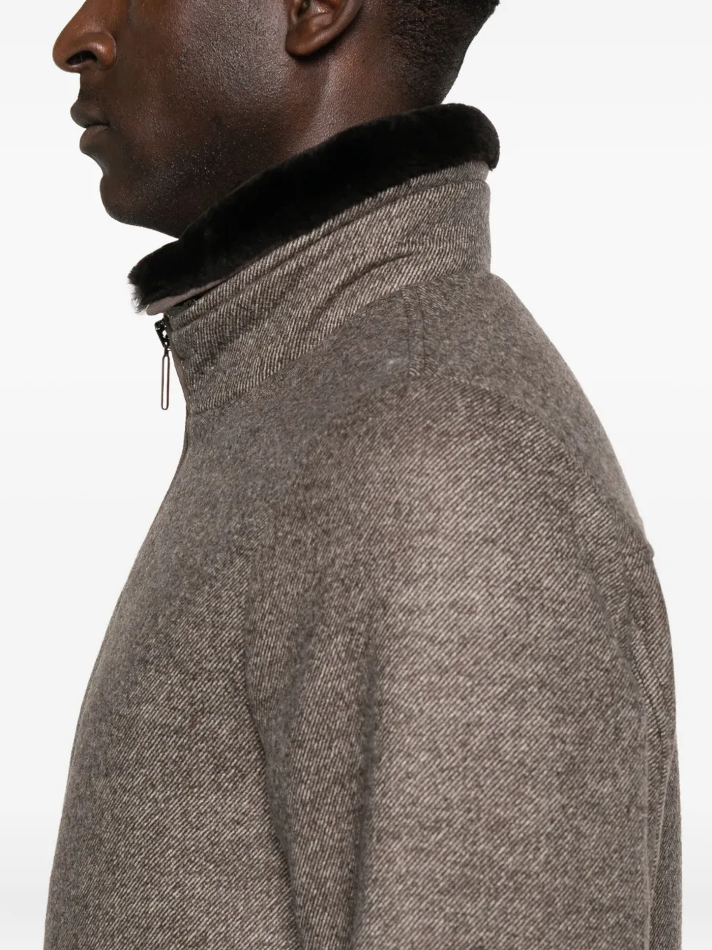 Moorer Shearling-collar Zip-front Jacket In Brown