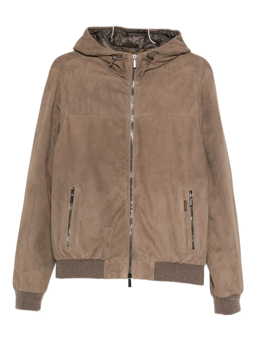 Moorer Suede Hooded Bomber Jacket In Brown