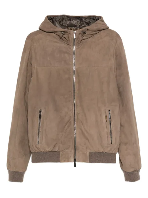 Moorer suede hooded bomber jacket