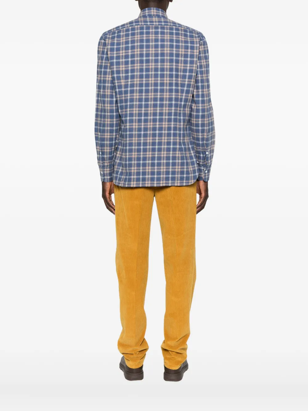 Barba Napoli Checked Long-sleeved Shirt In Blue