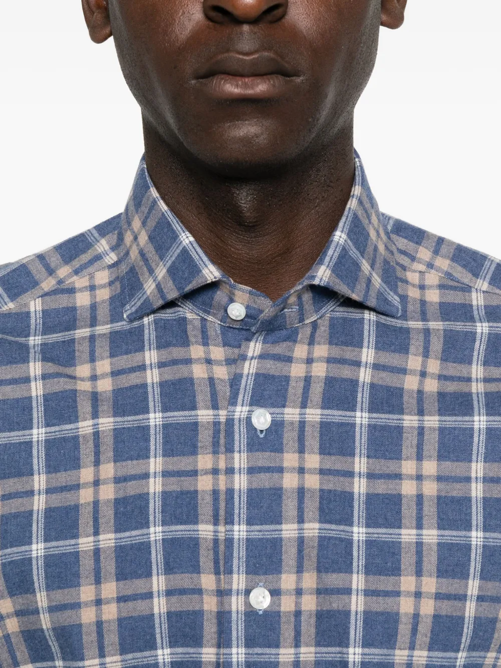 Barba Napoli Checked Long-sleeved Shirt In Blue