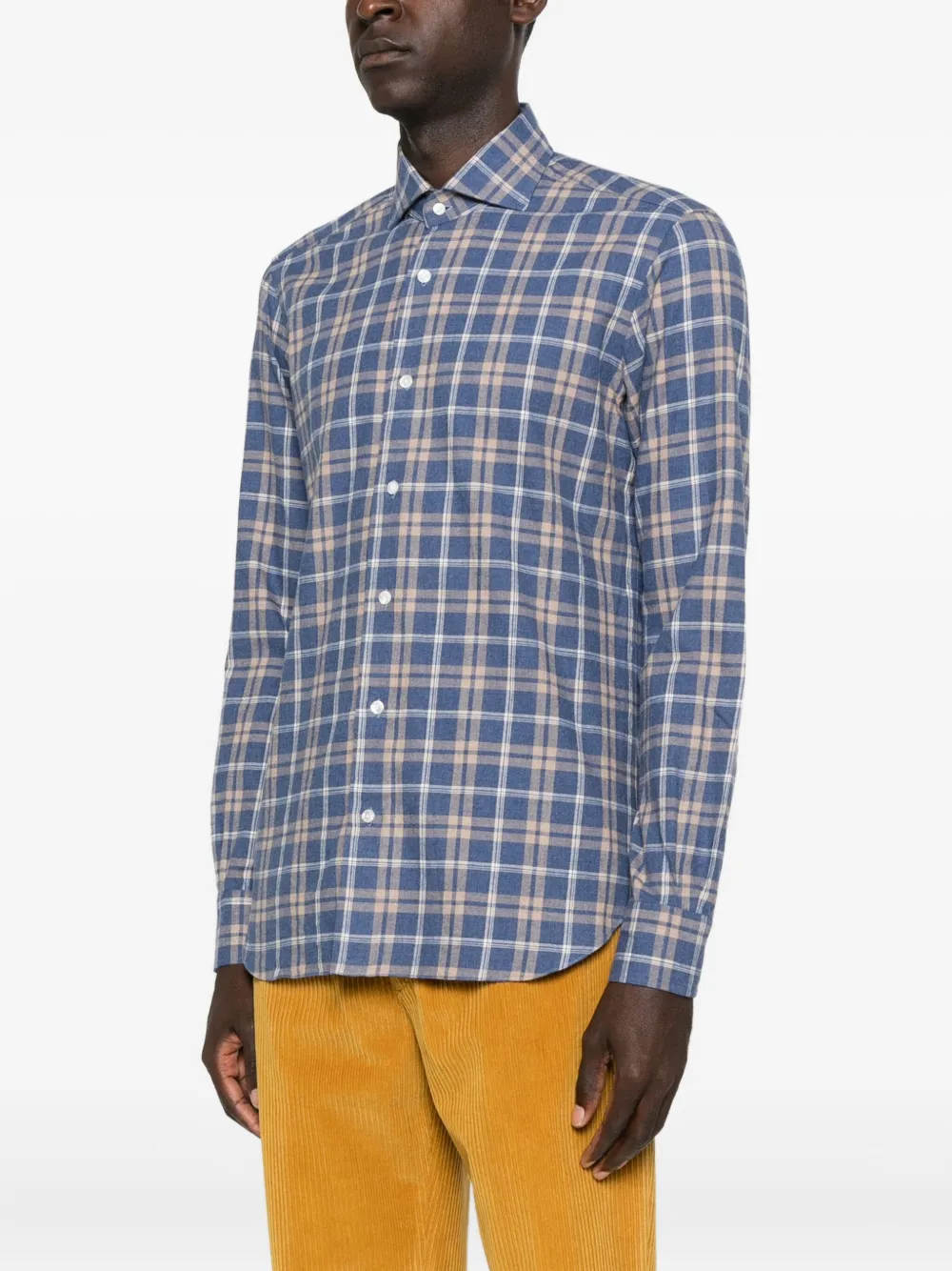 Barba Napoli Checked Long-sleeved Shirt In Blue