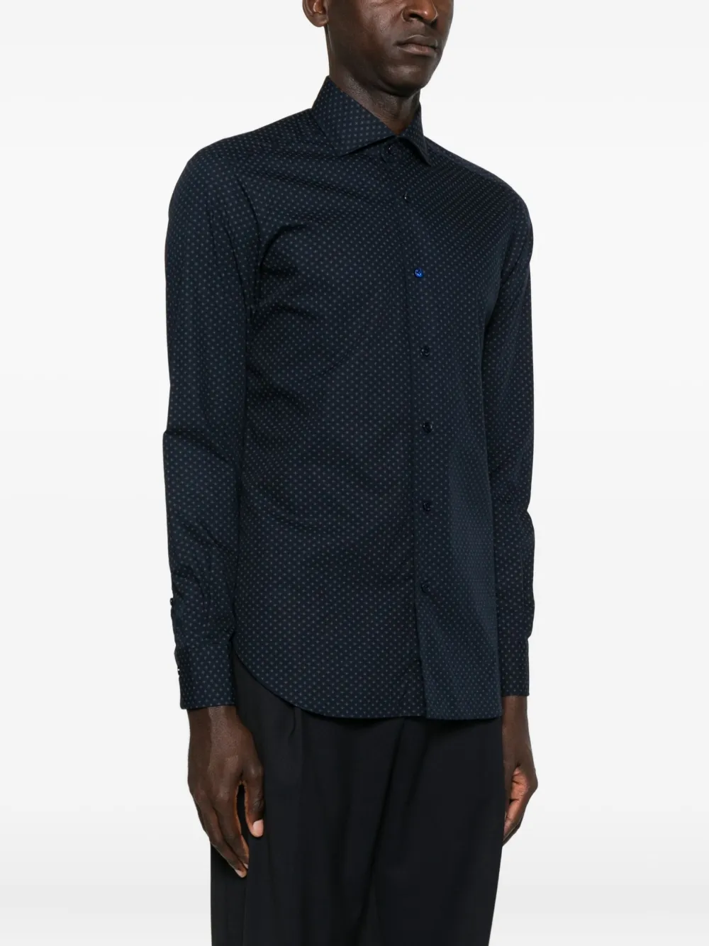 Barba Napoli Patterned Long-sleeved Shirt In Black