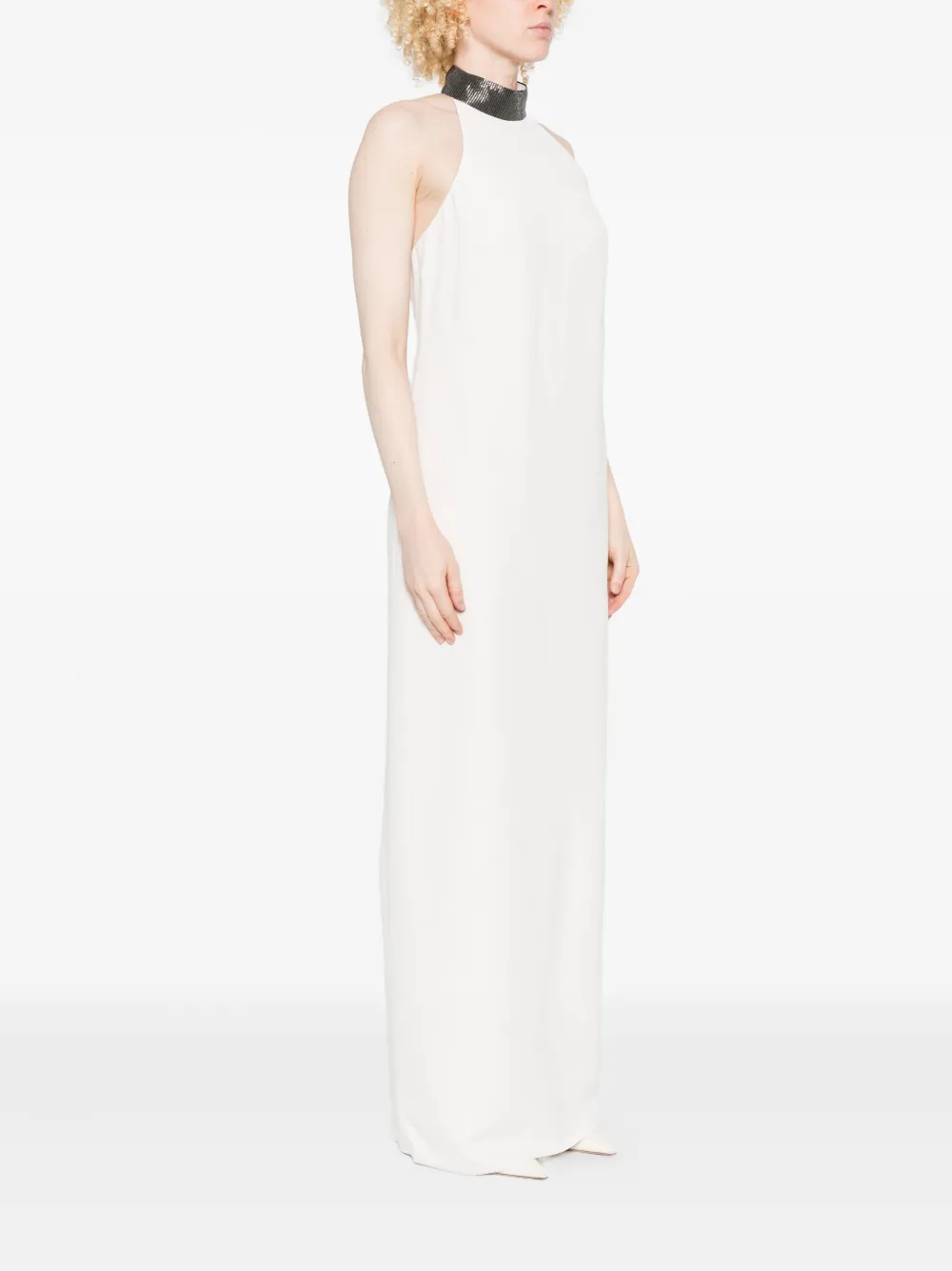 Brunello Cucinelli Halterneck Embellished Dress In White