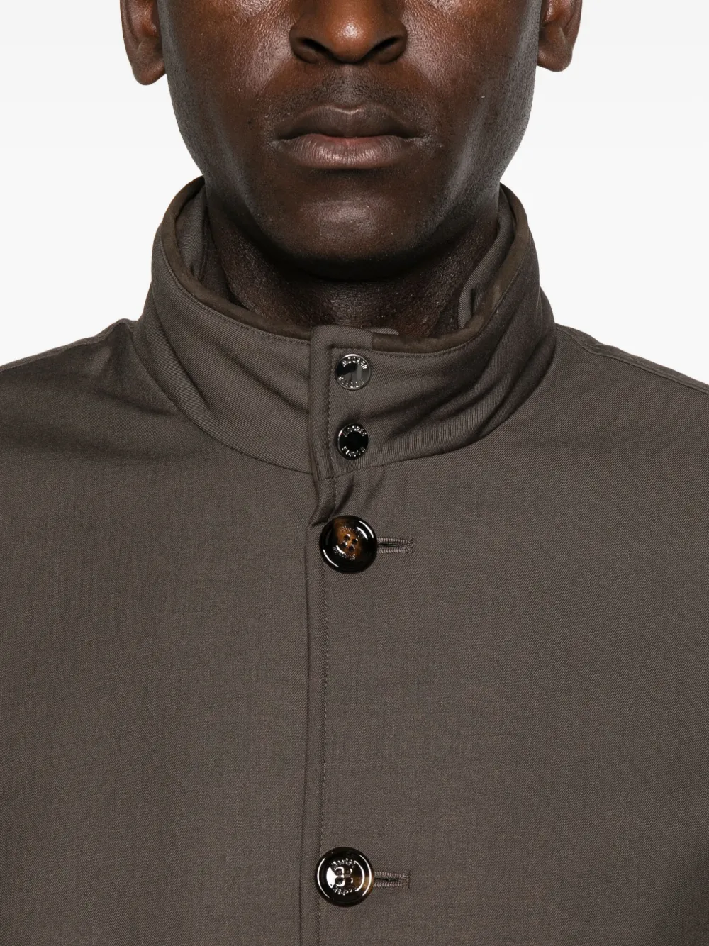 Moorer Button-fastening Ribbed-hem Jacket In Brown
