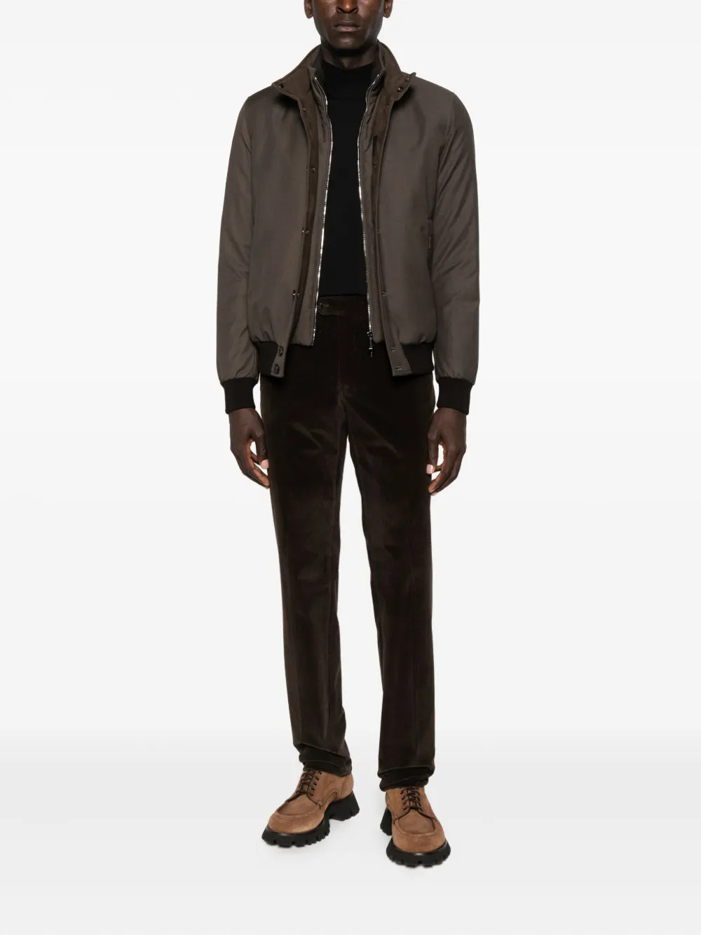 Moorer Button-fastening Ribbed-hem Jacket In Brown