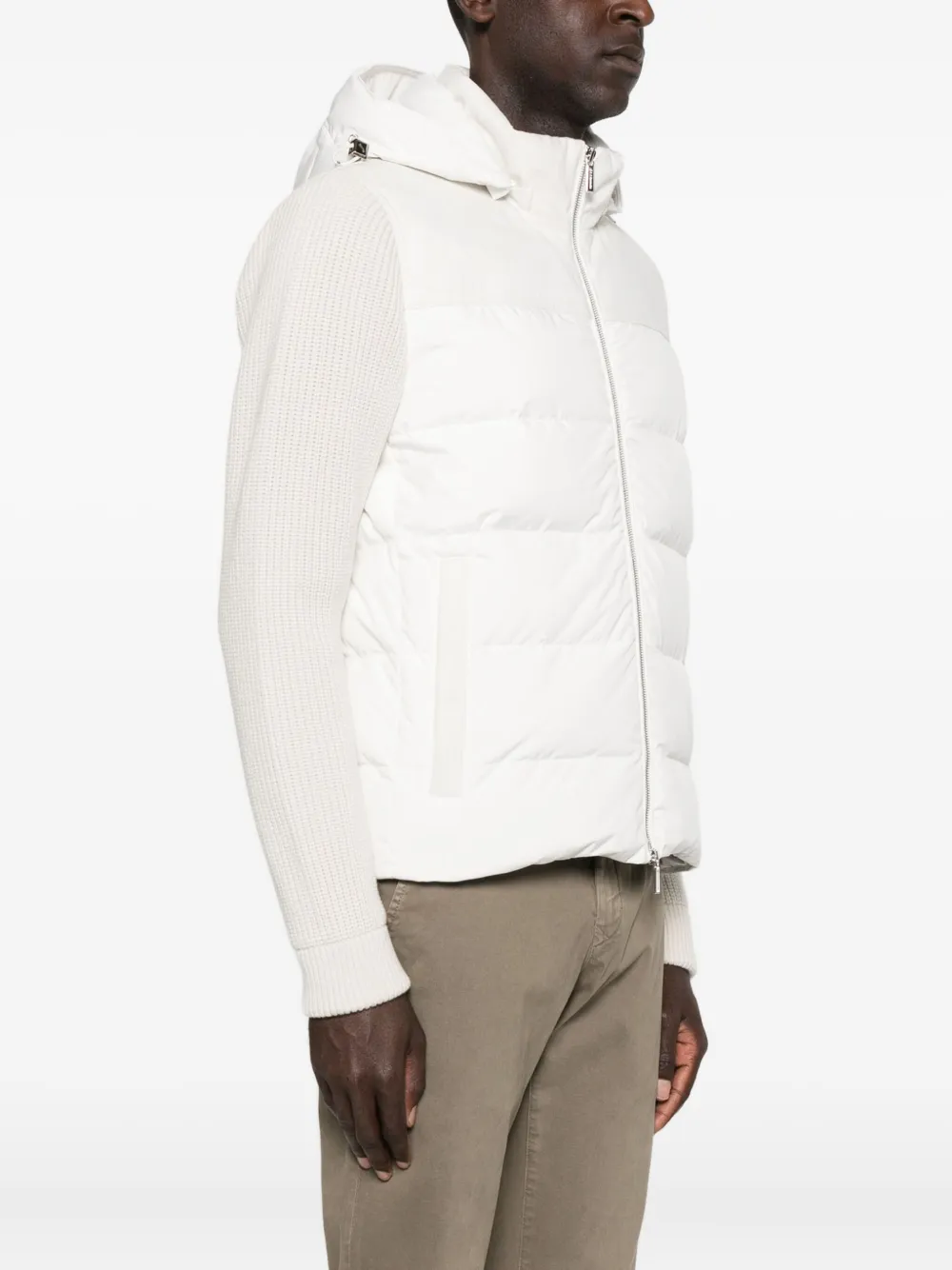 Moorer Quilted Knitted-sleeve Jacket In White