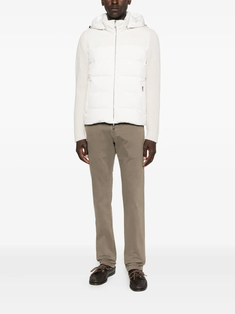 Moorer Quilted Knitted-sleeve Jacket In White