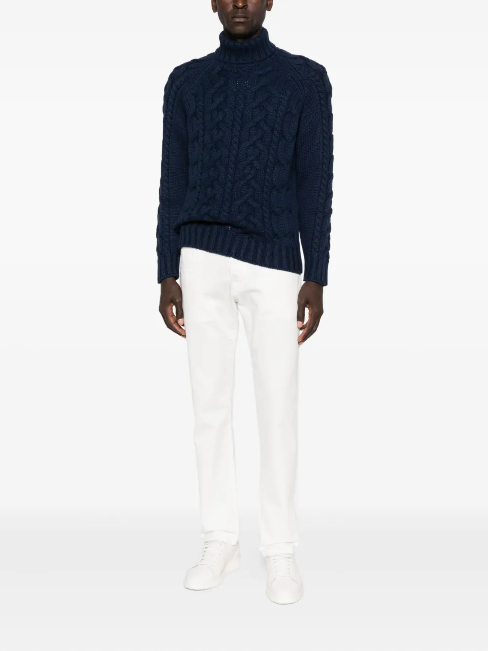 Brunello Cucinelli cable-knit turtleneck sweater - Blauw