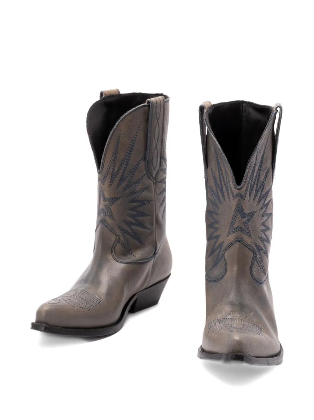 Golden Goose Star-embroidered Leather Boots In Gray
