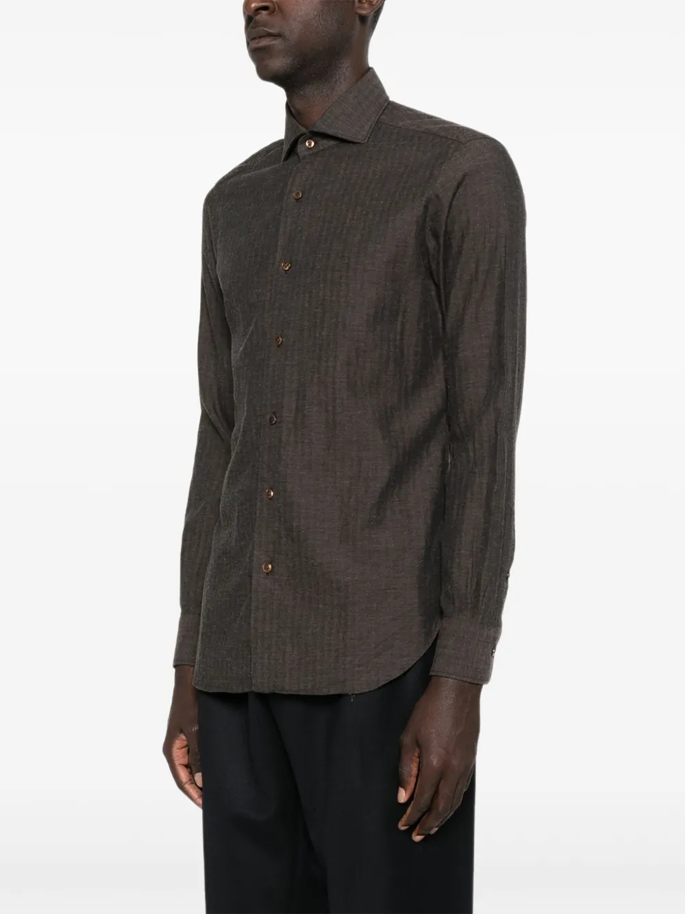 Barba Getextureerd overhemd Bruin