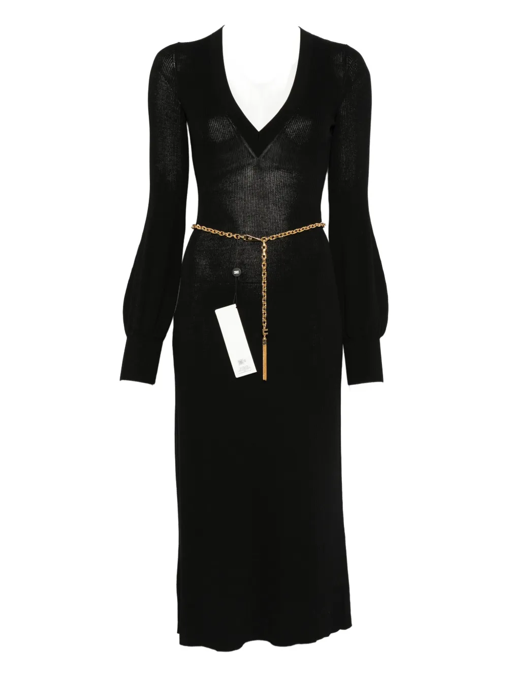 Elisabetta Franchi balloon-sleeve V-neck midi dress - Nero