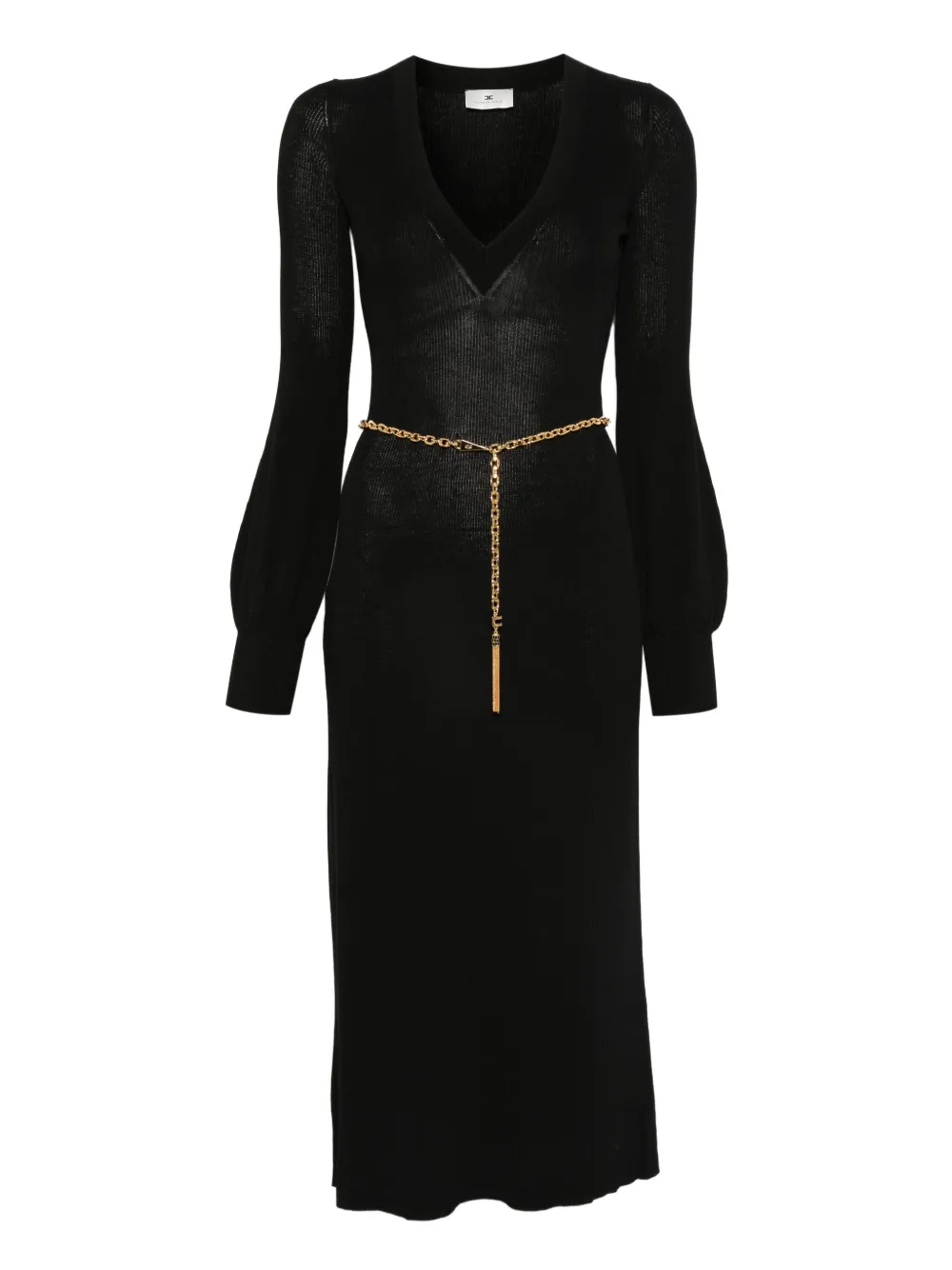 Elisabetta Franchi balloon-sleeve V-neck midi dress - ブラック Elisabetta Franchi balloon-sleeve V-neck midi dress - ブラック