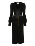 Elisabetta Franchi balloon-sleeve V-neck midi dress - Black