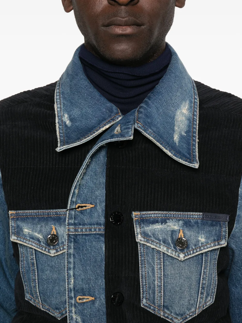 Dolce & Gabbana Denim-panelled Corduroy Jacket In Blue