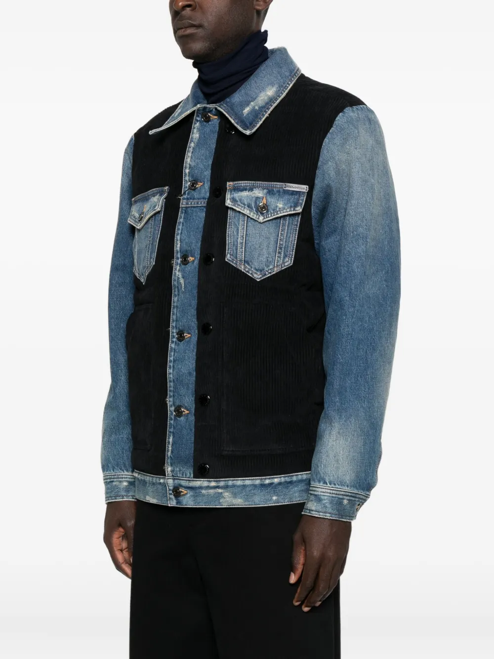 Dolce & Gabbana Denim-panelled Corduroy Jacket In Blue