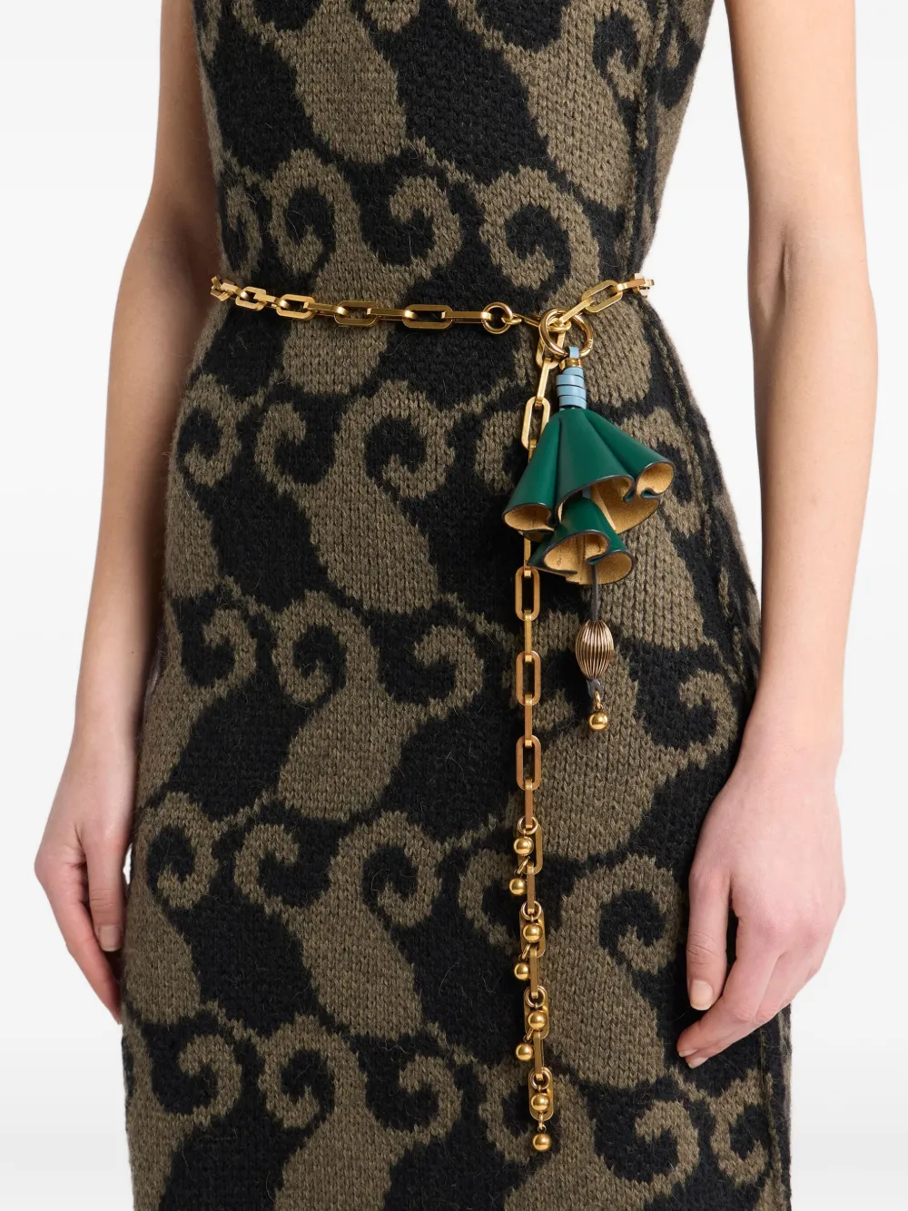 Etro Leather Flower Charm In Green