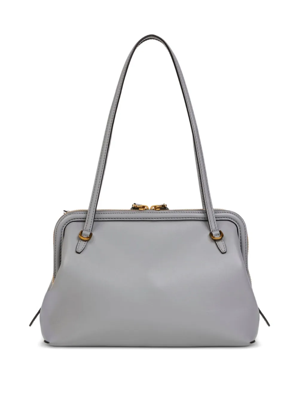 Etro Embroidered Leather Shoulder Bag In Gray