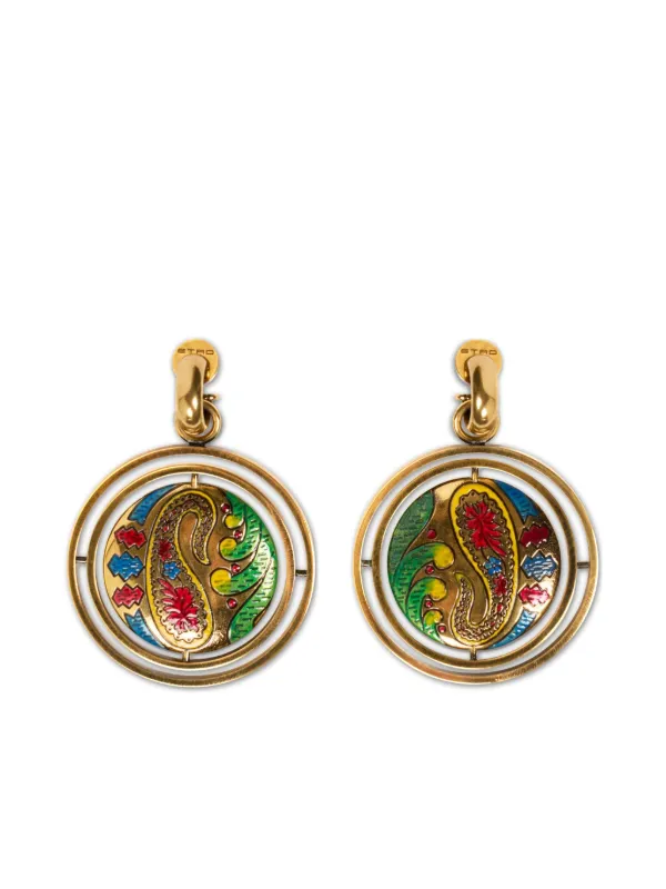 Etro Paisley Button Drop Earrings in Gold