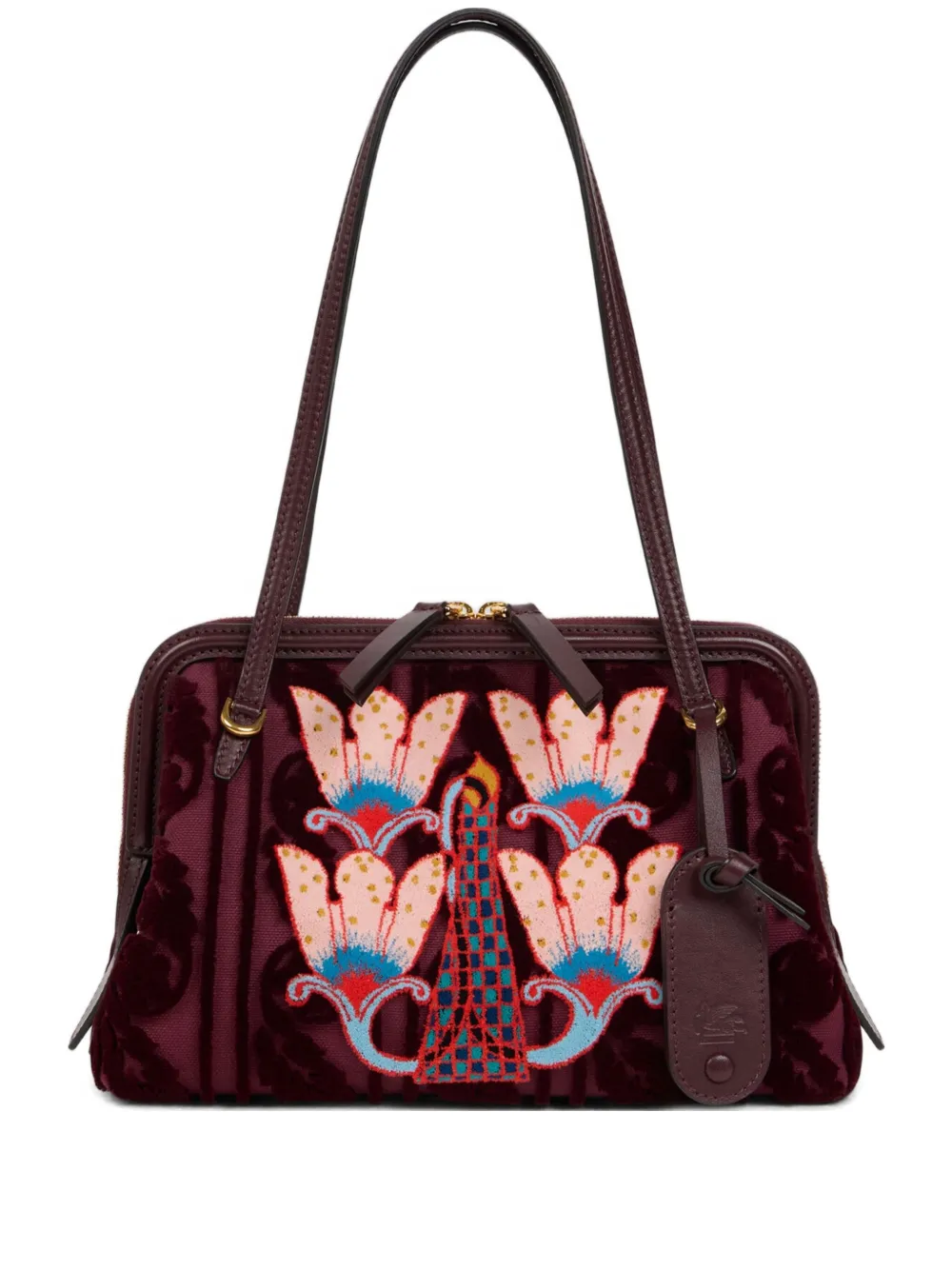 Etro Embroidered Shoulder Bag In Red
