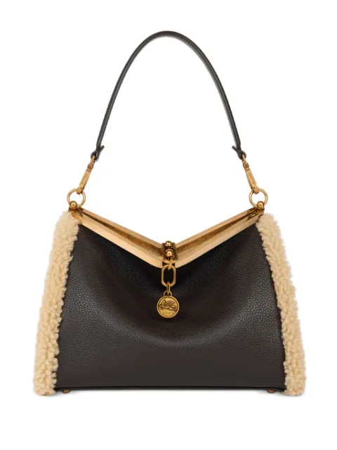 ETRO medium leather Vela bag with shearling details