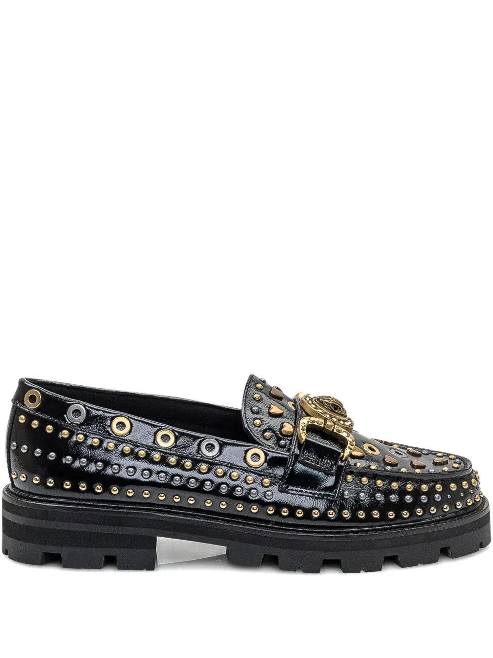 Kurt Geiger Mansion Stud-embellished Buckle Loafers In Black