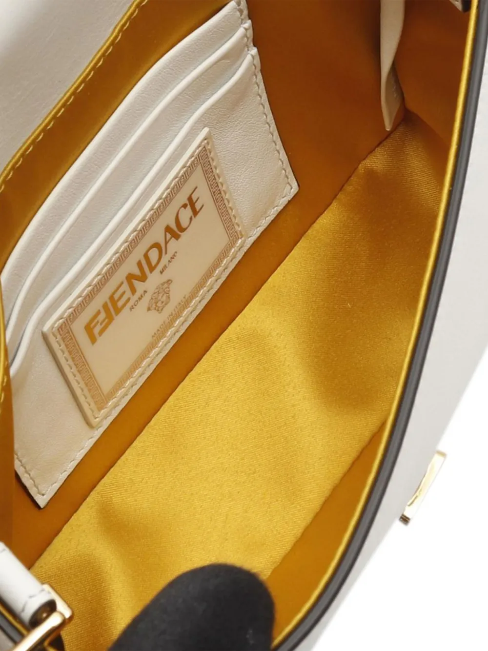 Pre-owned Fendi 2010-2025 Versace Vitello Seta Fendace Mini Brooch Baguette Satchel In White