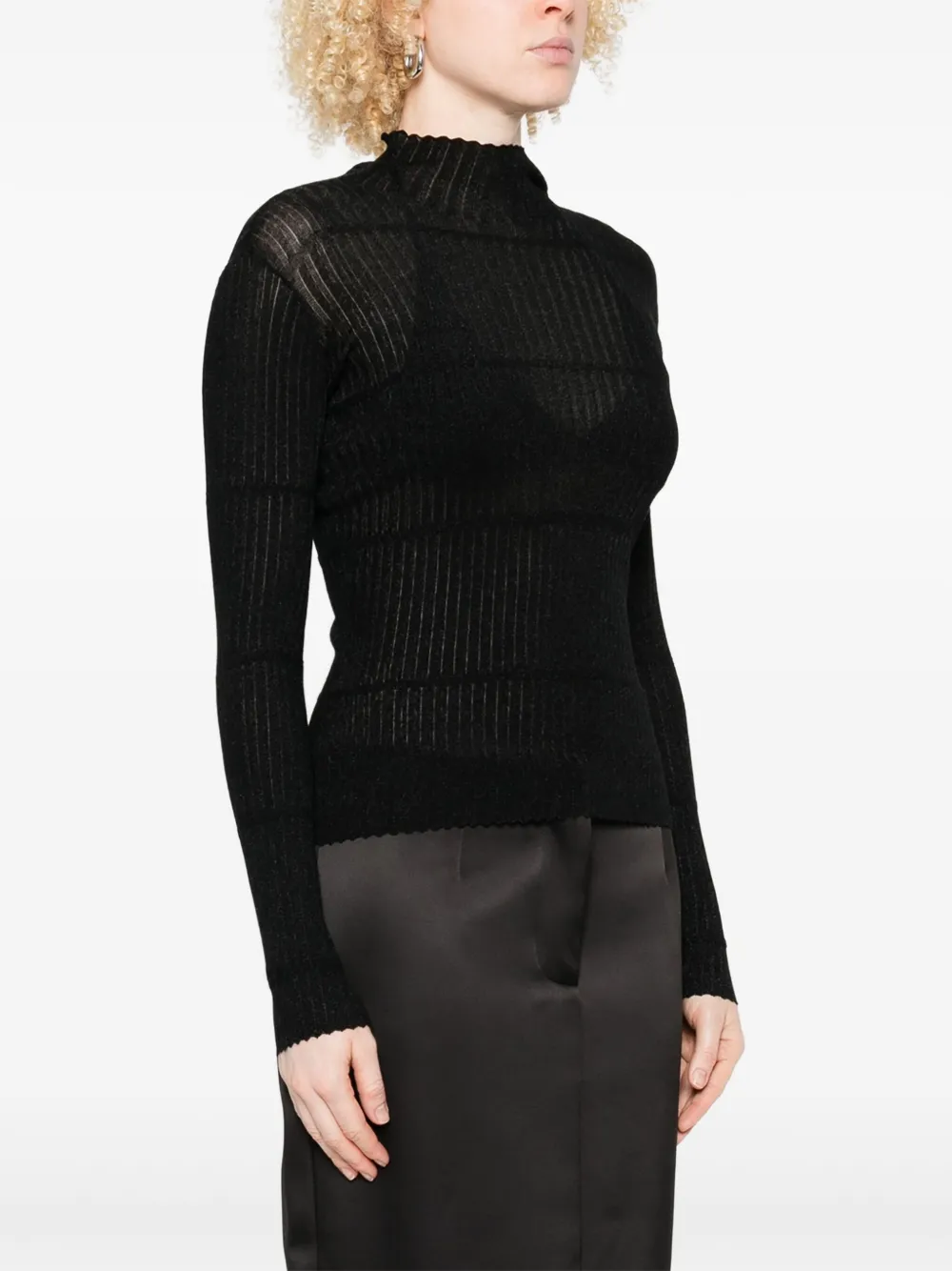 Emporio Armani Ribgebreide trui met hoge hals Zwart