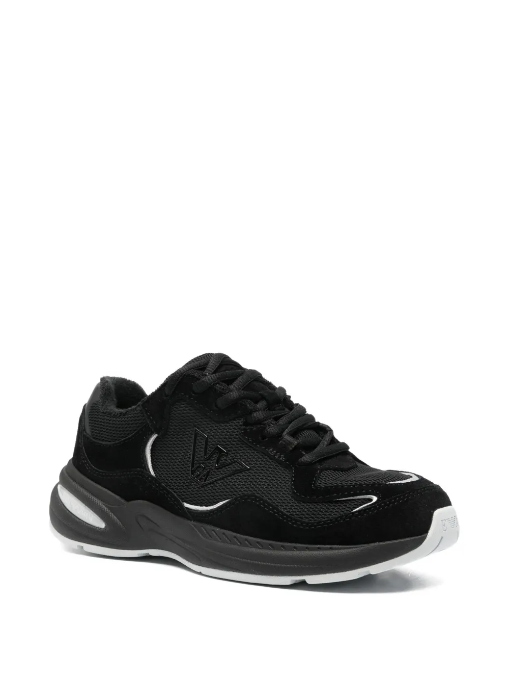Emporio Armani Sneakers met suède vlak - Zwart