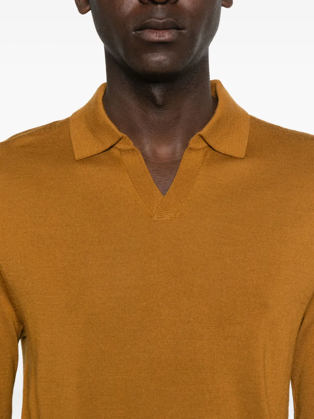 Emporio Armani Virgin Wool Sweater With Polo Collar In Brown