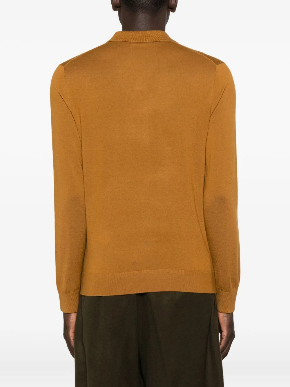 Emporio Armani Virgin Wool Sweater With Polo Collar In Brown