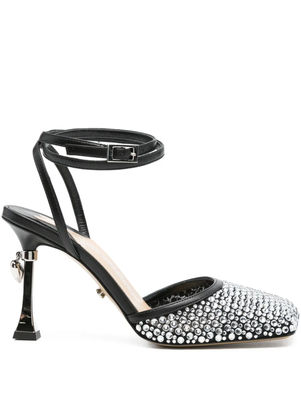 Mach&mach 95mm Crystal-embellished Ankle-strap Pumps In Black