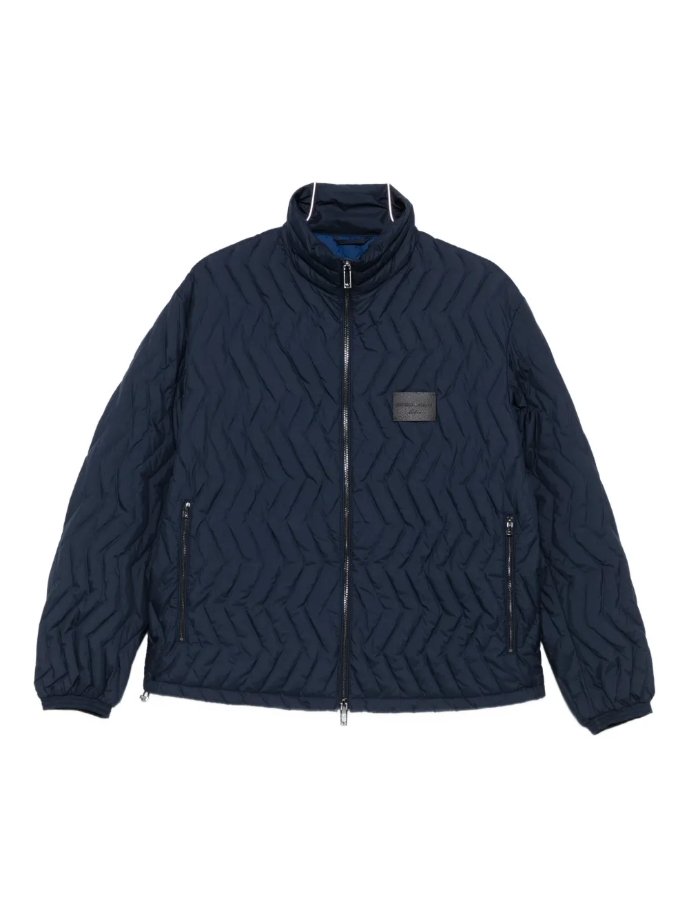 Emporio Armani Full-zip Down Jacket In Chevron Quilted Ripstop Nylon In Blue