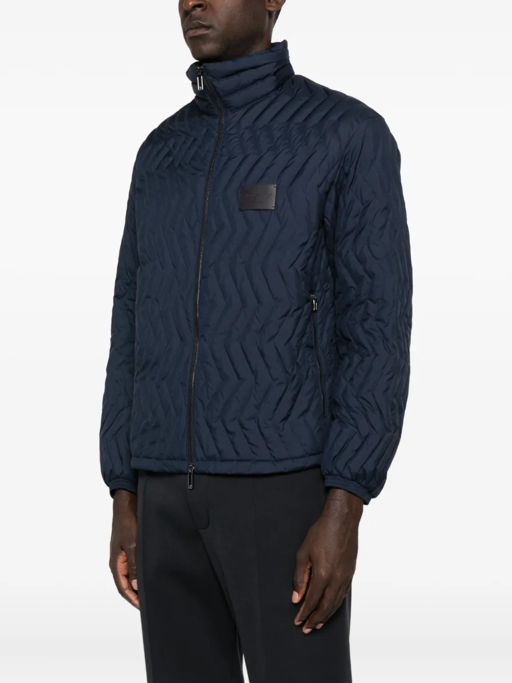 Emporio Armani Full-zip Down Jacket In Chevron Quilted Ripstop Nylon In Blue
