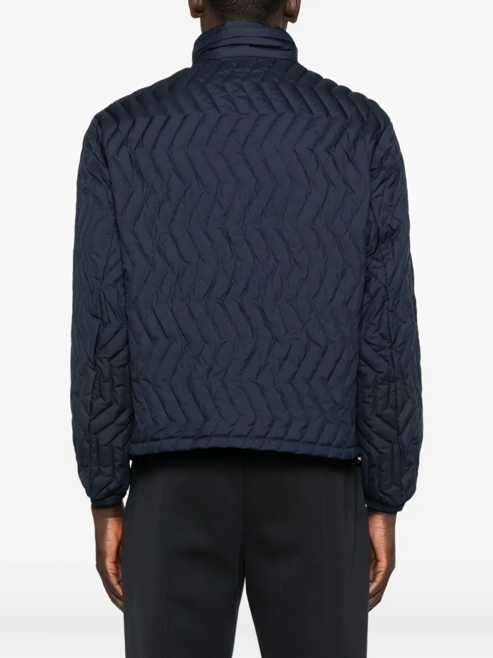 Emporio Armani Full-zip Down Jacket In Chevron Quilted Ripstop Nylon In Blue